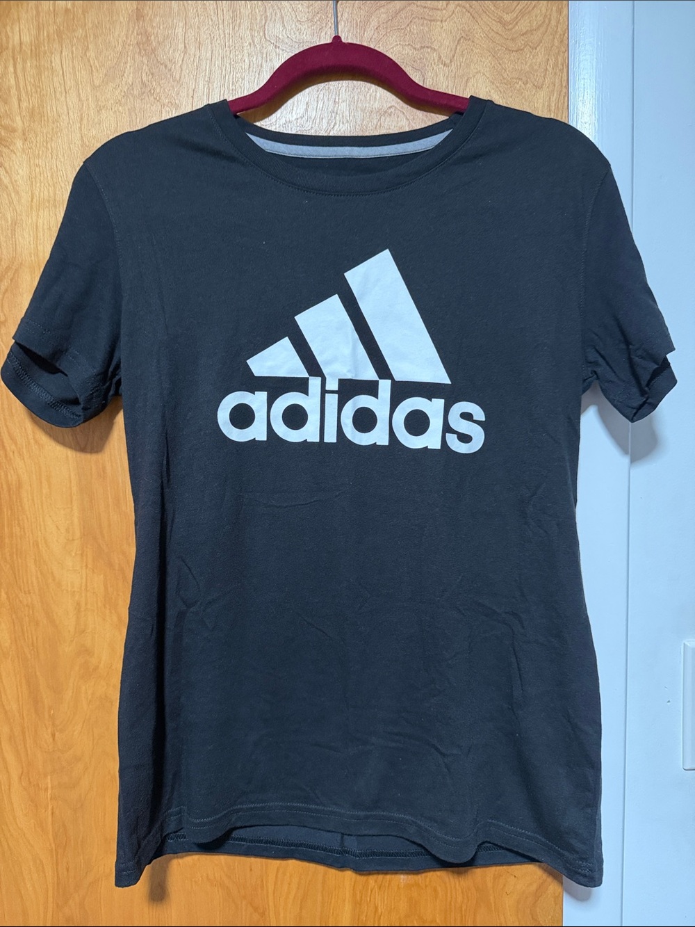 adidas Black Tee with White Logo - Kids Short Sleeve